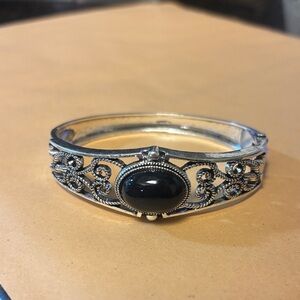 Paparazzi Silver Bracelet with Black Stone